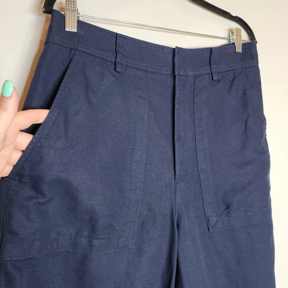 Banana Republic Linen Cotton Mya‎ Cargo Utility Pants Navy Blue Size 12